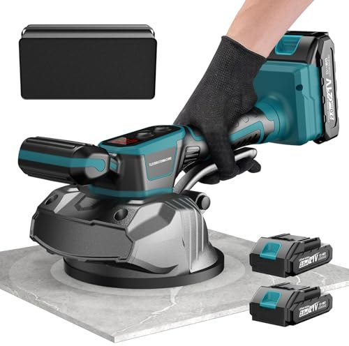 blayram Fliesenrüttler, Fliesen Vibrationsgerät Mit 2 Batterien, 8 Geschwindigkeiten einstellbarer Saugnapf mit Digitalanzeige, für Fliesen, Böden, Wände, dickes Glas