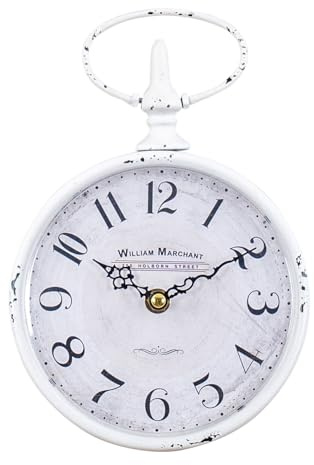 levandeo Wanduhr Antik Weiß H24cm William Marchant Metall Uhr Shabby Chic Vintage Retro Metalluhr Nostalgie Landhausstil Deko