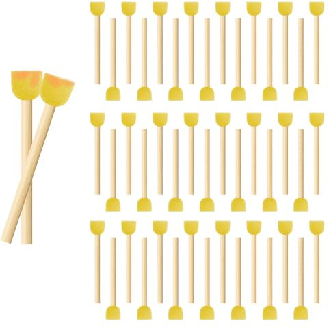 45 Pieces Paint Sponges, Paint Sponges for Kids, Paint Sponge 8.5cm*1.5cm, Sponges for Painting, Painting Sponge, Wooden Handle Mushroom Sponge Brush, Suitable for Children's Graffiti Crafts, Yellow