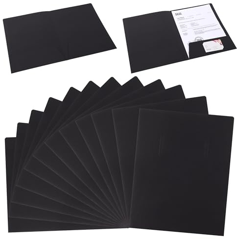 Cartelline Portadocumenti con Tasche in Carta Kraft, 12 Pezzi Cartella di File A4 con Scomparto per Progetti e Documenti Presentazioni per Ufficio, Scuola, Casa (Nero)
