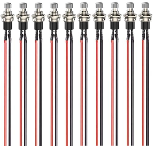 Gebildet 10piezas de 7mm 3V-6V-12V-24V-230V/1A,Botón Pulsador Momentáneo mini Precableado,SPST, botón Redondo de 2 pines Abierto Normalmente ON/OFF para Pasatiempos de Modelismo Ferroviario (blanco)