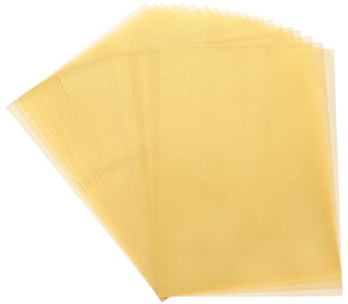 QUARKZMAN Farbiges Pergamentpapier, 20 Blatt Gold Transparenz 8,3x5,9 | Bedruckbares Pergamentpapier, Transparente Pergamentblätter für den Druck von Hochzeitseinladungen