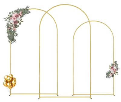 VEVOR Supporto Dorato per Fondale ad Arco per Matrimonio, 1205/1005/1410 mm, Set di 3 Supporti Metallo con Collegamento a Custodia e Barra Trasversale del Telaio, per Compleanni Celebrazioni Vacanze