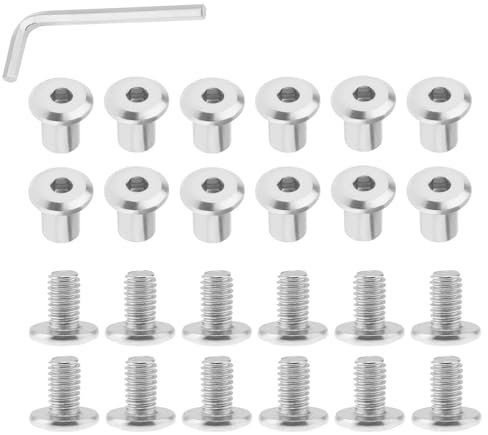 Smgda 12pcs M6x10mm Hex Drive Socket Head Cap Bolts Screws Kit, 304 Stainless Steel Barrel Nuts and Bolts Binding Screws for Leather Belt Buckle, Bags, Cupboard with Allen Wrench (M6x10)