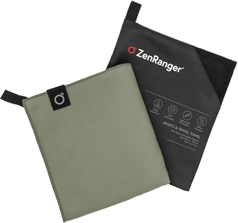 ZenRanger Microfibre Travel & Sports Towel (180 cm x 80 cm) – Highly Absorbent, Soft & Durable, Lightweight & Packable, Odour Resistant – for Camping, Hiking, Beach, Yoga, Swimming (Woodland Green)
