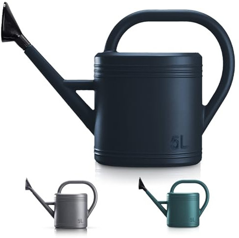 Keplin Annaffiatoio da 5 l, in plastica resistente, per piante da interno ed esterno, facile da versare con rose, ideale per fiori, piante d'appartamento e giardinaggio (blu navy)