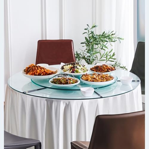 QIUHTR Grande Table à Manger Ronde Lazy Susan Plateau tournant, Plateau de Service Rotatif en Verre trempé de 50cm Plateau Transparent avec roulement Silencieux Centres de Table(Ø 50cm)
