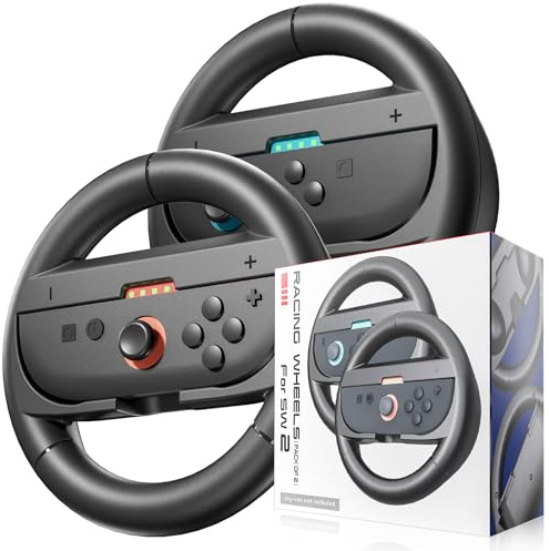 Steering Wheels for Nintendo Switch 2 Console JoyCons, Racing Wheels for Mario Kart 8 (Black)