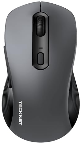 TECKNET Maus Kabellos, Bluetooth Maus (Tri-Modus: BT 5.0/3.0+2.4G) Funkmaus mit USB-A Empfänger, 4800 DPI Leise Mouse für große Hände, Multidevice für PC/Laptop/Mac/Tablet, Grau
