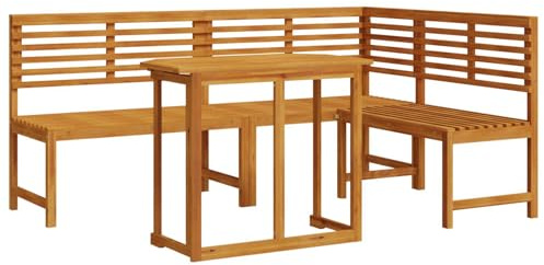 vidaXL Gartenbänke Set 3 pcs Braun Massivholz Akazie, Rustikales Gartenbank-Set, Möbel für draußen, rechteckige Akazienholz-Sitzgruppe, Tisch für die Terrasse