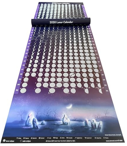 Astrocal Moon Phase Wall Calendar 2026 Silver Lunar Phase Poster, UK