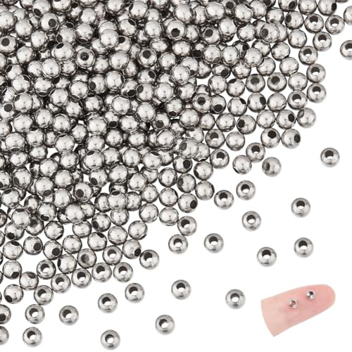 UNICRAFTALE About 500Pcs 4mm Stainless Steel Round Beads Tiny Ball Loose Beads Seamless Metal Smooth Bead Spacers Finding for Bracelet Necklace Earring Jewelry Making Hole: 1.5mm
