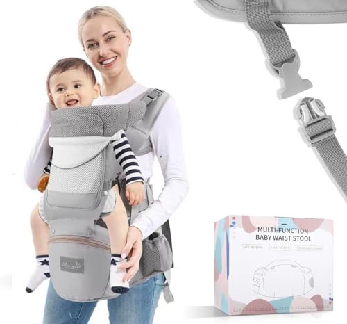 Baby Carrier with Baby Hip Seat Carrier, Ergonomic Toddler Carriers Backpack with Night Reflector Strip, Adjustable Front and Back Carry for Newborn 0-45 Months up to 55 lbs, Baby Gifts