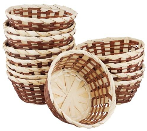 PINGEUI 15 Pack Round Woven Gift Basket, 18cm Small Bamboo Basket, Woven Bread Roll baskets for Table Restaurant Display Decor Home Storage