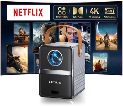 Mini 4K Projector【Netflix Officially/Dolby Audio/Short Throw】28000Lumen FHD 1080P Smart Portable Projector, TOF 1s Focus, WiFi6 Bluetooth 50% Zoom Home Cinema Projectors for Bedroom,Outdoor,Kid Gifts