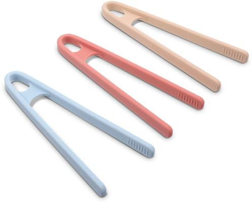 ElevateTech 3Pcs Silicone Mini Tongs Small Tongs for Serving Food 5.5 Inch 3 Colors Silicone Kitchen Tong Anti-Slip Design Accessories for Toaster Pan Fried Steak Barbecue Fruits Snacks