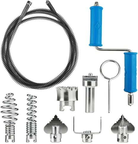 Espiral de limpieza de tuberías de 3 m, diámetro de 12 mm, con adaptadores eléctricos y manuales, eje de limpieza de tuberías multifuncional, limpiador eficiente de tuberías