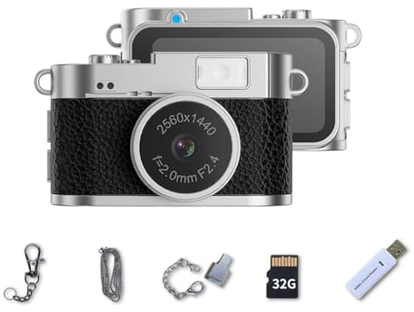 LKT Mini Keychain Camera, Pocket-Size Mini Camera, 2K Digital Tiny Cameras with 32GB Card, Cool Gadgets Video Recorder Collectible Gift for Travel, Party and Vlog