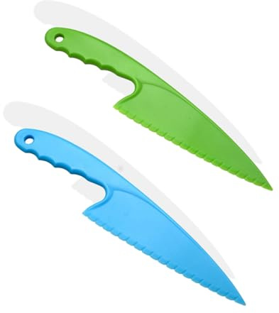 TARGONIX 2 Pack Plastic Serrated Cake Knife and Bread Cutter Safe Plastic Knives for Kids Kitchen Baking Tools for Cutting Fruit Vegetables and Pastry Training