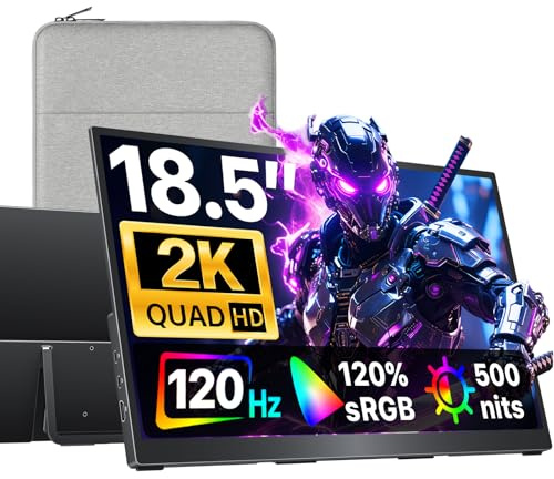 cocopar Portable Monitor 18.5 Inch 2K QHD 120Hz 120% sRGB Travel Monitor with Speaker HDMI USB-C Second Screen for Laptop MacBook Surface PC Xbox PS4/5, VESA Mountable, with Kickstand