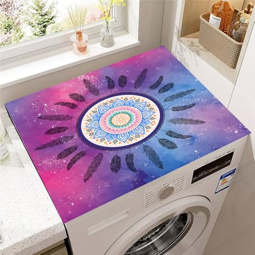 Hearda Housse Machine a Laver Plumes Colorées, Dessus Tapis Lave Linge Antidérapant, Housse de Protection pour Machine à Laver Top, Tapis de Protection pour Dessus Sèche-Linge (Violet,30x40cm)