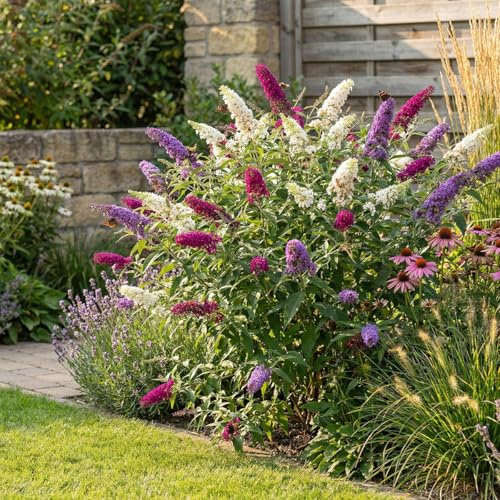 Bloomique - Buddleja Davidii Tricolor - Fleurs tricolores - Arbre à papillons - Plante de Jardin - Rustique - Hauteur 30-40 cm - Pot 17 cm