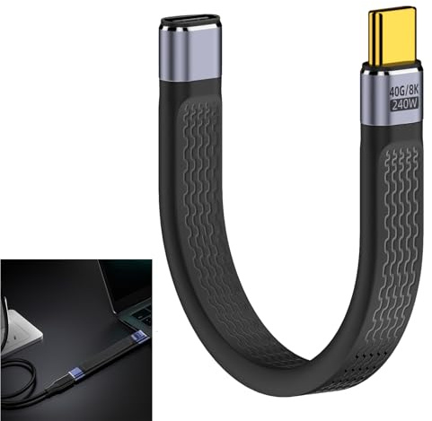 Cavo di prolunga USB C 4.0 corto, 40 Gbps, 240 W, 8 K@60 Hz, maschio a femmina, cavo piatto, tipo C 48 V 5 A, audio video, cavo USB-C per telefono Thunderbolt 3/4 tipo C, laptop, tablet, MacBook, iPad