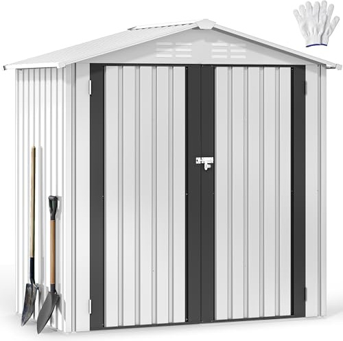 DWVO Metall Gerätehaus 6x4 Fuß (ca. 171x98x184 cm), wasserdichter Gartenschuppen mit abschließbarer Tür & Belüftung, Stabiler Werkzeugschuppen für Fahrräder, Rasenmäher & Gartengeräte –Weiß