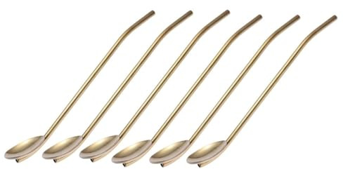 DIYEAH Juego de 6 Cucharas de Paja Reutilizables de Acero Inoxidable Dorado Forma Ovalada para Cócteles y Batidos en Fiestas y Cenas