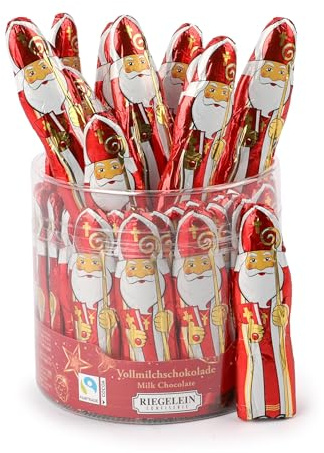 Riegelein Schokonikolaus Massiv aus Vollmilch-Schokolade – 58 Schokoweihnachtsmänner (je 14g) – Zertifizierte Fairtrade Weihnachtsmänner – Ideal als Adventskalender Befüllung und zum Nikolaus | Zertifizierte Fairtrade Weihnachtsmänner, je 14g, Ideal als Adventskalender Befüllung und zum Nikolaus