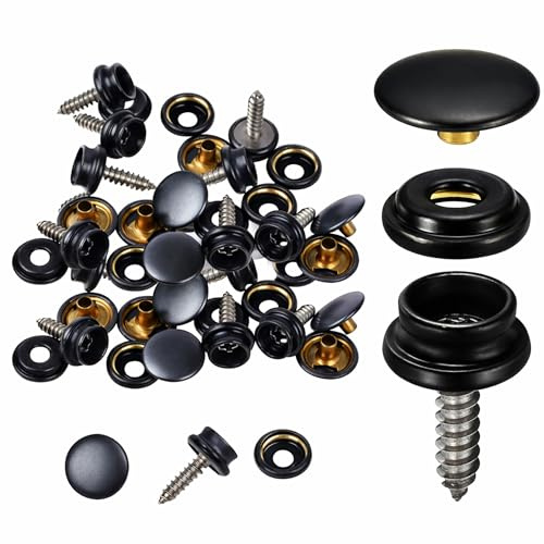 Trimming Shop Screw Press Studs, 3 Part Snap Fasteners, 15mm, Black, 20pcs | Stainless Steel Fasteners for Boat Cover, Marine Grade, Canvas, Fabric, Wood, DIY, Leathercrafts