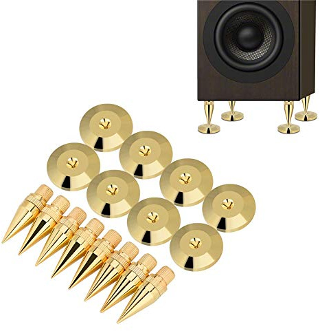 DEWIN Lautsprecher Spikes, Lautsprecherfüße 8 Paar Speaker Spike Pad Kupfer Speaker Spike Isolation Stand mit Base Pad Fußmatte 6 x 36mm