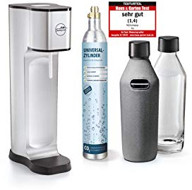 Sodapop JOY PRESTIGE - Trinkwassersprudler inklusive zwei Glaskaraffen mit Bottle-Shirt und CO2-Zylinder, silver