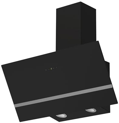 Respekta Cappa Isola senza Cappa, Cappa inclinata 90 cm, Struttura in metallo con paralume in vetro Nero, Funzione di scarico e ricircolo d'aria, CH24090SAM, A, 54 - 68 dB
