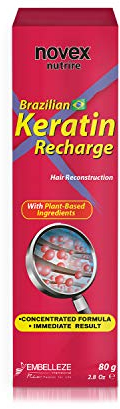 Novex Mascarilla Capilar Recarga de Queratina con Queratina de Origen Vegetal para un Cabello más Suave y Brillante, Mascarilla con o sin Enjuague Según el Tipo de Cabello, 80 g