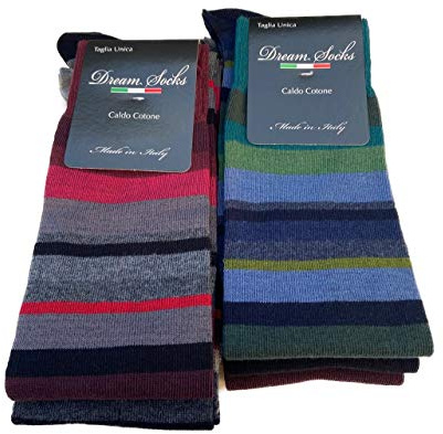 DREAM SOCKS 6 PAIA di calze calzini UOMO LUNGHE caldo cotone elasticizzate,100% Made in Italy,vari assortimenti (41-46, 6 X Set. FOUR LINES)