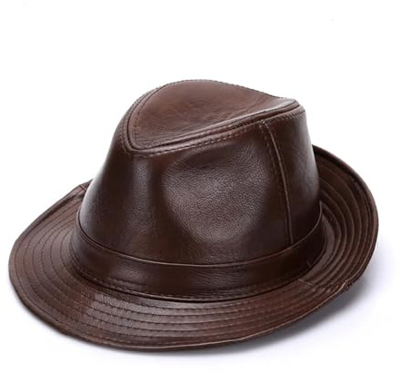 FJLKGDSP 2024 Herbst Männer Echte Echtem Rindsleder Top Hüte Mode Caps Winter Warm Neue Cowboy Leder hüte(Brown,62cm)
