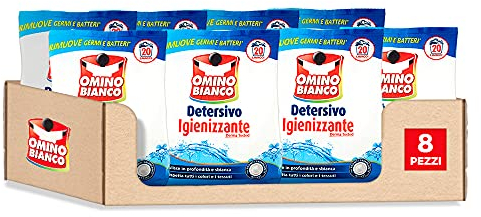 Omino Bianco - Detersivo Lavatrice in Polvere, 160 Lavaggi, Igienizzante con Antibatterico, Rimuove Germi e Batteri, 1100 gr x 8 Pezzi