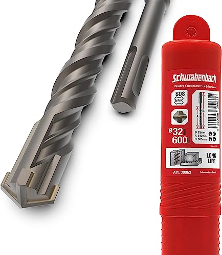 SCHWABENBACH ® Punta SDS Plus, 32 mm x 600 mm, per calcestruzzo, foratura precisa e veloce nel calcestruzzo, qualità premium con punta in metallo duro, punta lunga per pietra 32 x 600 mm