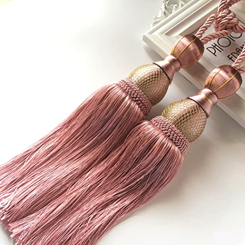 DAZZLEEX Handgefertigte Vorhang-Clips, Seil-Raffhalter, 2 Stück, große Raffhalter, Kugel, Quasten, Vorhangseil, Rosa