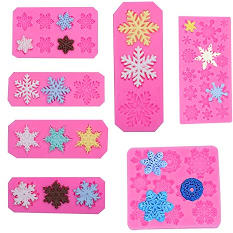 ZOOMPIL 7 stycken jul snöflinga silikonform, julfondant-former snöflinga, 3D jul silikonformar med snöflinga gör-det-själv kaka gelé bakformar