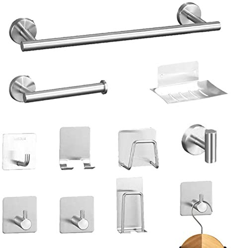 Badezimmersets Zubehör - Handtuchstangen-Set aus gebürstetem Nickel inklusive Handtuchstange, Toilettenpapierhalter, Handtuchhaken, 11/16-teiliges Bad-Zubehörset Huiba
