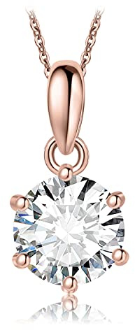 JewelryPalace Rund 1ct 1.5ct 2ct 3ct Moissanite Kette Anhänger, Simulierter Diamant Braut Schmuck Set, Halskette Damen Silber 925 Collier Damen mit Stein, Schmuck Mädchen Frauen Rosegold Gold 45CM