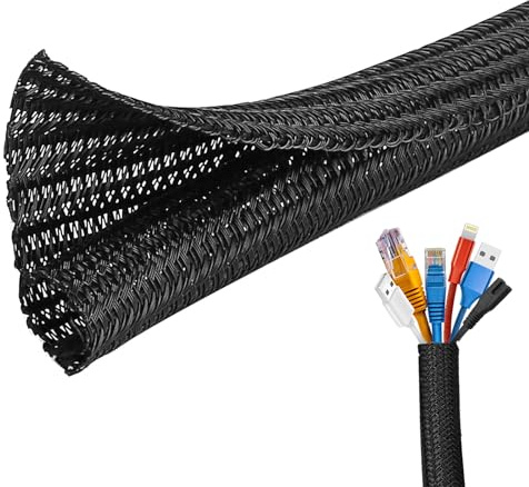 Josnown Cable Tidy Sleeve, 3m / 10m Cable Management Protector Split | Wire Tidy Organiser for USB Power Cord Audio Video Cable Office PC/TV Home