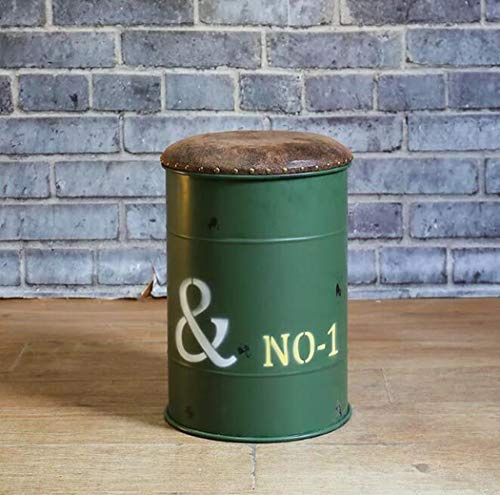 American Retro Style Iron Bucket Storage Stool Creative Bar Stool Utility Rest Stool Round Bucket Sofa Stool Bar Living Room Entrance Bar Counter Gray (Green)