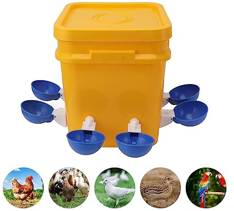 Hühnertränke Automatische Hühnertränke mit Bohrer 12L Geflügeltränke Automatische Wassertränke für Hühner Enten Gänse Taube mit Big Blue Bowl + Schwarze Schrauben