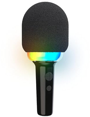 R-MUSIC – LUMIPOP – Microphone Karaoké sans Fil + Enceinte Portable LED RGB Lumière Disco – sans Fil, Bluetooth 5.0 – Compatible avec iOS/Android/PC/Smartphone – 4 déformations de Voix pour Chanter