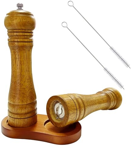 2 pcs Pepper Grinders and 2 pcs Cleaning Brushes, Spice Blender with Tray, Adjustable Coarseness Grinding Bottle, Freshly Ground Pepper Shaker, Kitchen Spice Shaker.