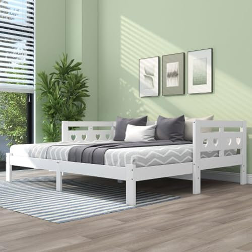 Tcewhhy Daybett Kiefer Massiv Ausziehbar Bett Mit 2. Schlafgelegenheit Und Rollrost Herzform Jugendbett Für Erwachsene Jugendliche Gästebett Für Gästezimmer Tagesbett Weiß 90~182x200 cm
