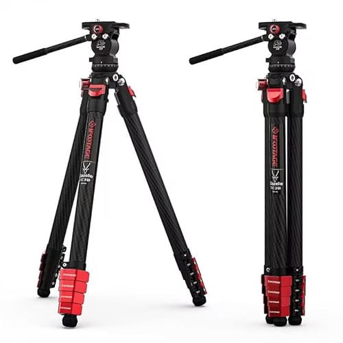 IFOOTAGE Kit de trépied en fibre de carbone, trépied compact léger de 139,4 cm avec tête fluide, kit de trépied de voyage portable, compatible avec les appareils photo reflex numériques Sony Canon,